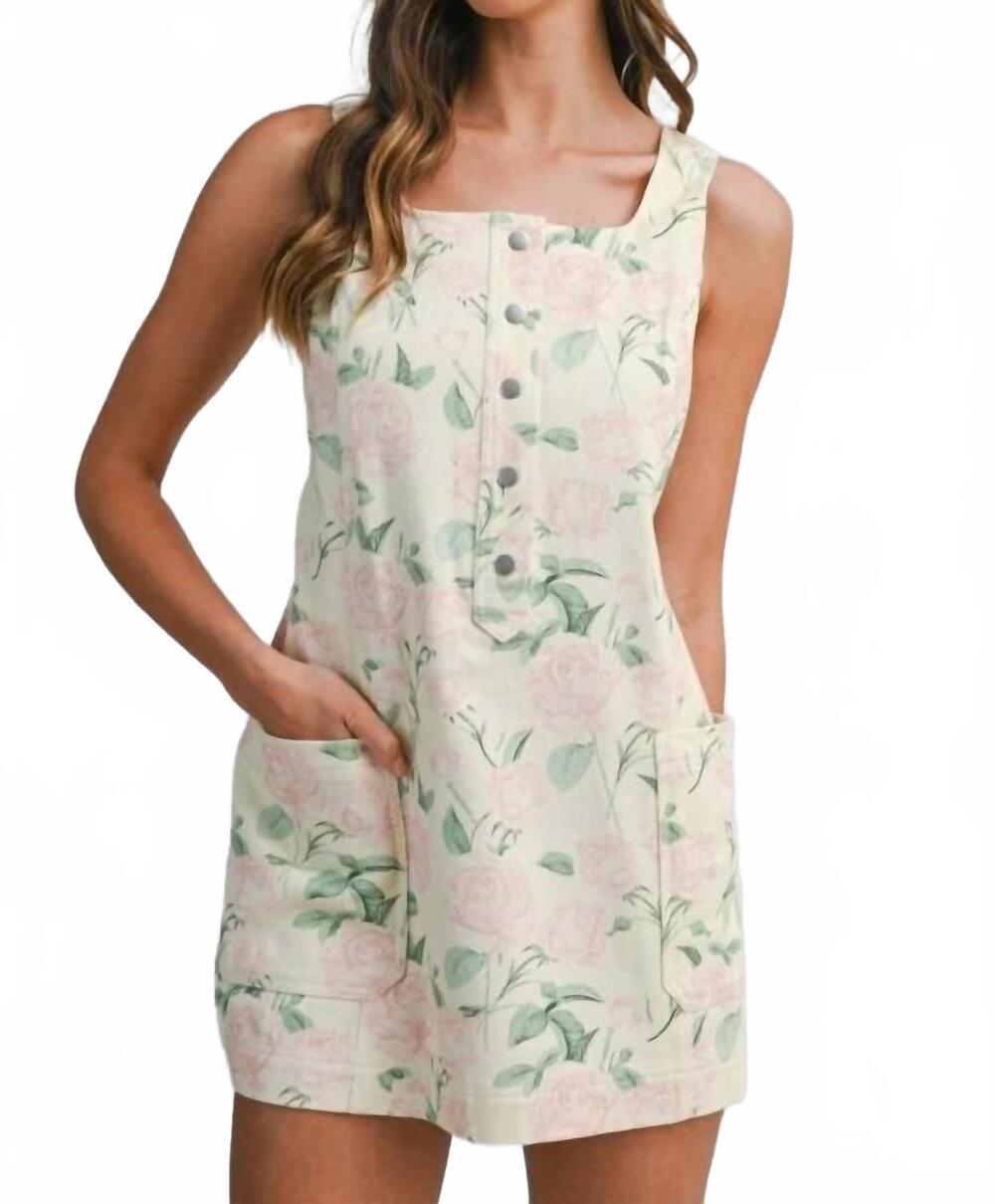 NEW MABLE print sleeveless square neckline mini dress in cream floral